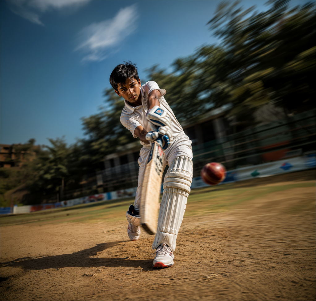 Young cricketer playing a shot