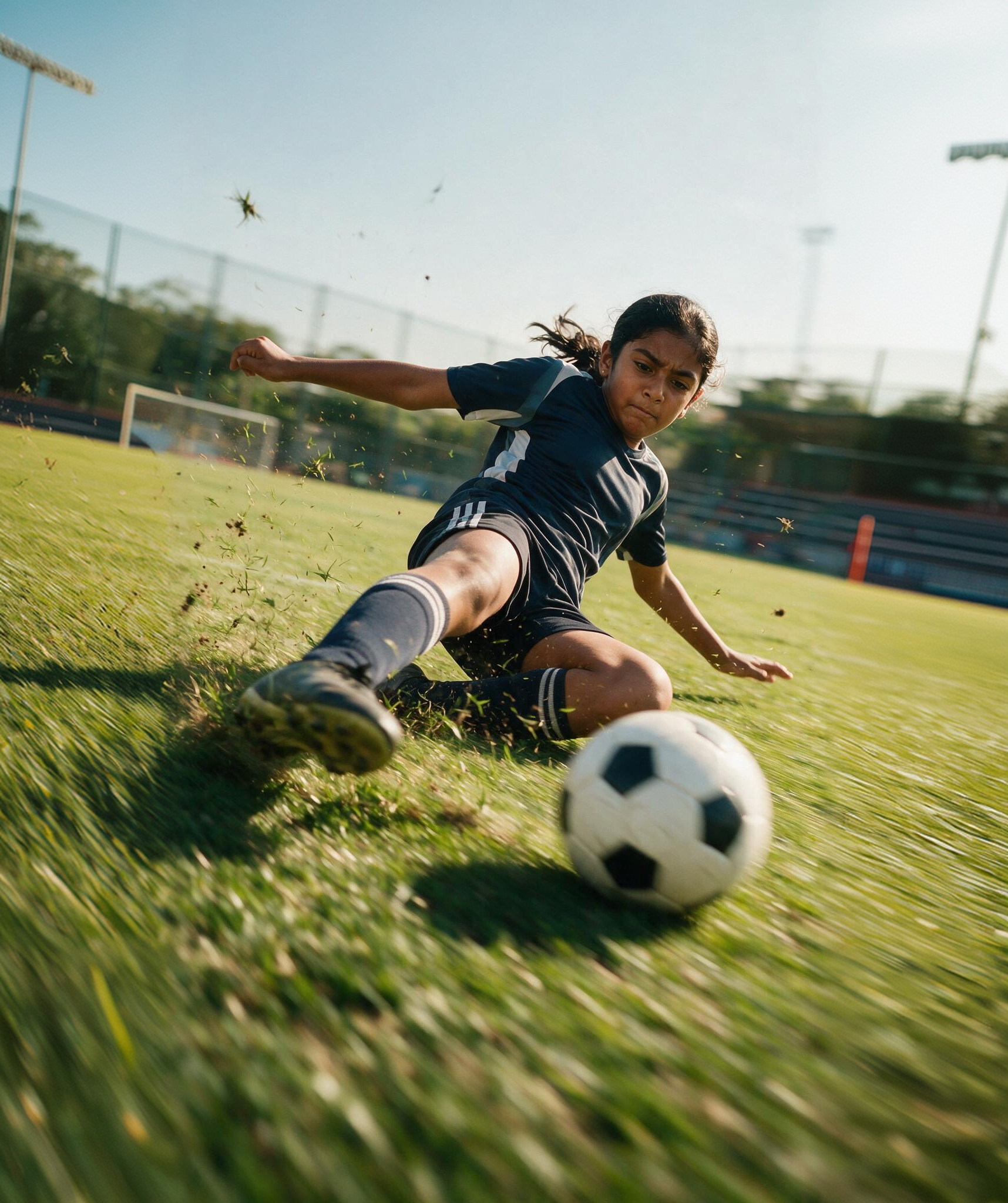 Young footballer kicking a ball